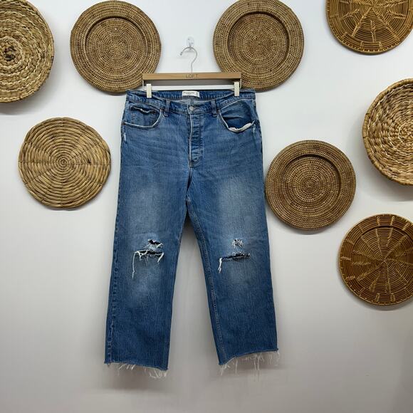 Abercrombie Distressed Oversized The 90s Baggy Low Rise Jeans Denim 32/14 - Picture 1 of 4